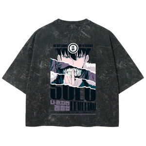 Playera streetwear premium de anime y gaming ExtraLife MX, corte boxy deluxe mineral wash heavyweight en color Acid Wash, moda urbana mexicana de culto.