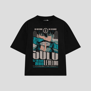 Playera streetwear premium de anime y gaming ExtraLife MX, corte boxy oversized drop shoulder heavyweight en color Deep Black y Off-White, moda urbana mexicana de culto.