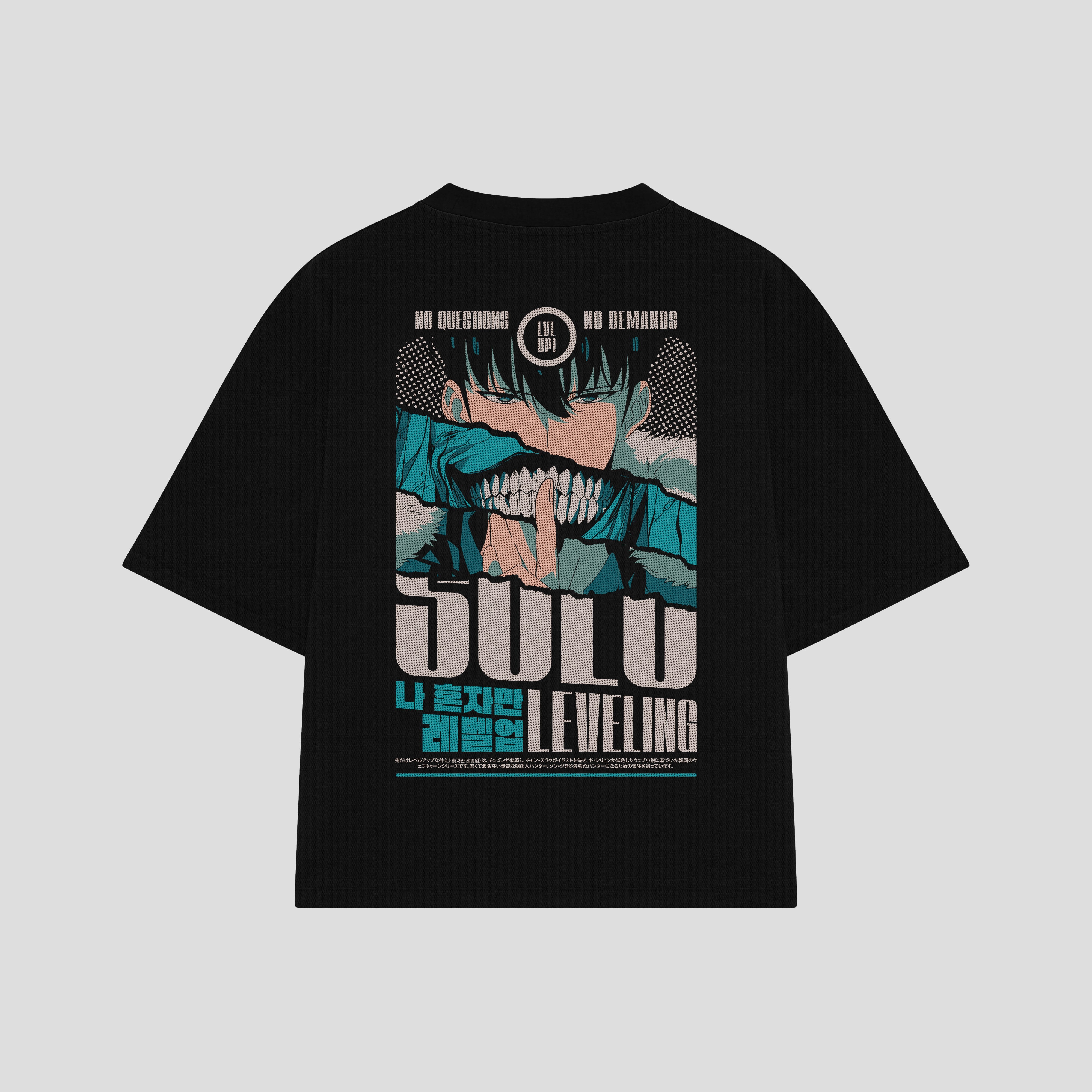 Playera streetwear premium de anime y gaming ExtraLife MX, corte boxy oversized drop shoulder heavyweight en color Deep Black y Off-White, moda urbana mexicana de culto.