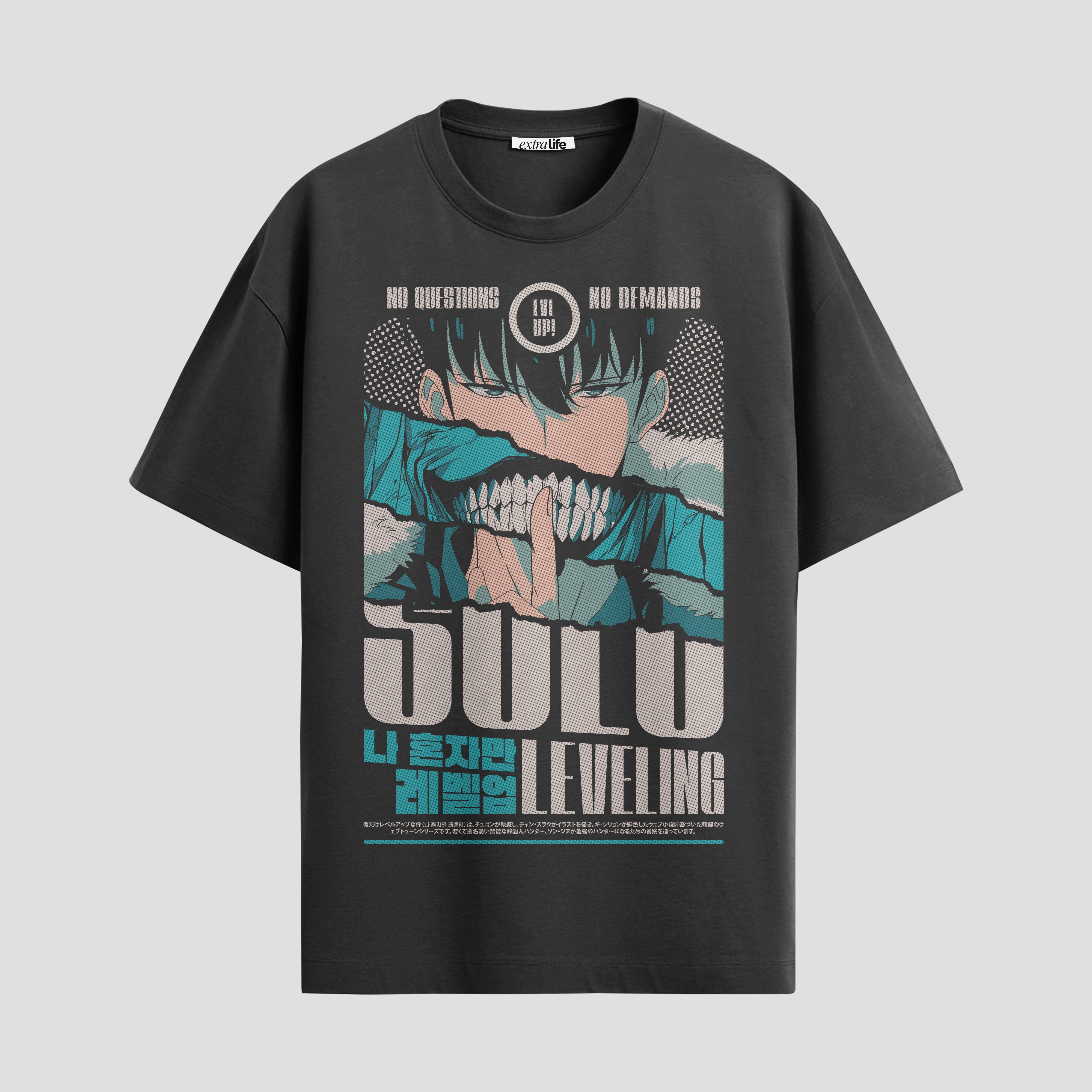 Playera urbana de anime y gaming ExtraLife MX, corte Standard Fit unisex ligero y transpirable en color Deep Black y Pure White, ropa de uso diario para gym y casual.