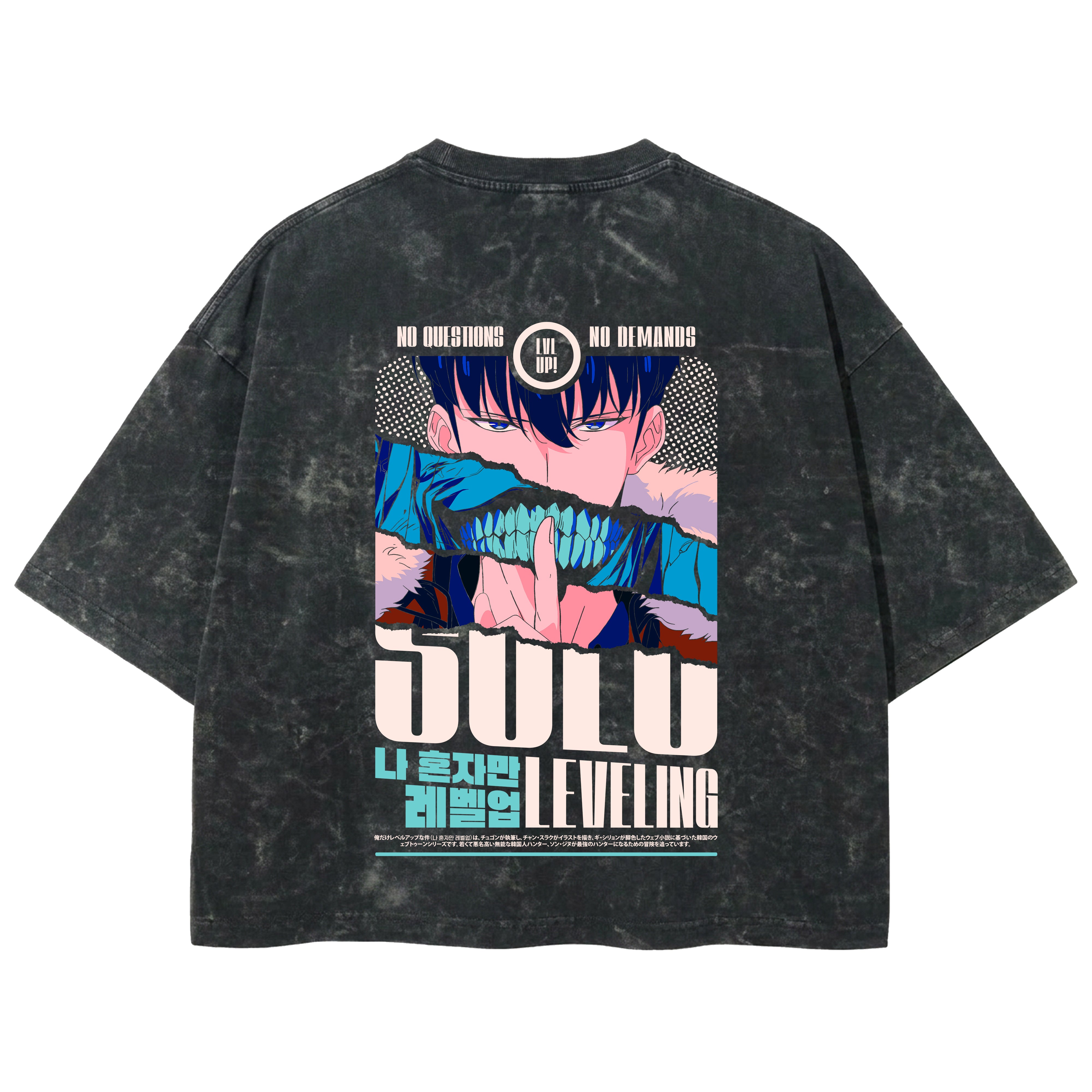 Playera streetwear premium de anime y gaming ExtraLife MX, corte boxy deluxe mineral wash heavyweight en color Acid Wash, moda urbana mexicana de culto.