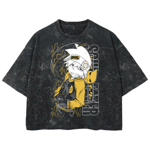 Playera streetwear premium de anime y gaming ExtraLife MX, corte boxy deluxe mineral wash heavyweight en color Acid Wash, moda urbana mexicana de culto.