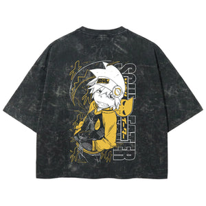 Playera streetwear premium de anime y gaming ExtraLife MX, corte boxy deluxe mineral wash heavyweight en color Acid Wash, moda urbana mexicana de culto.