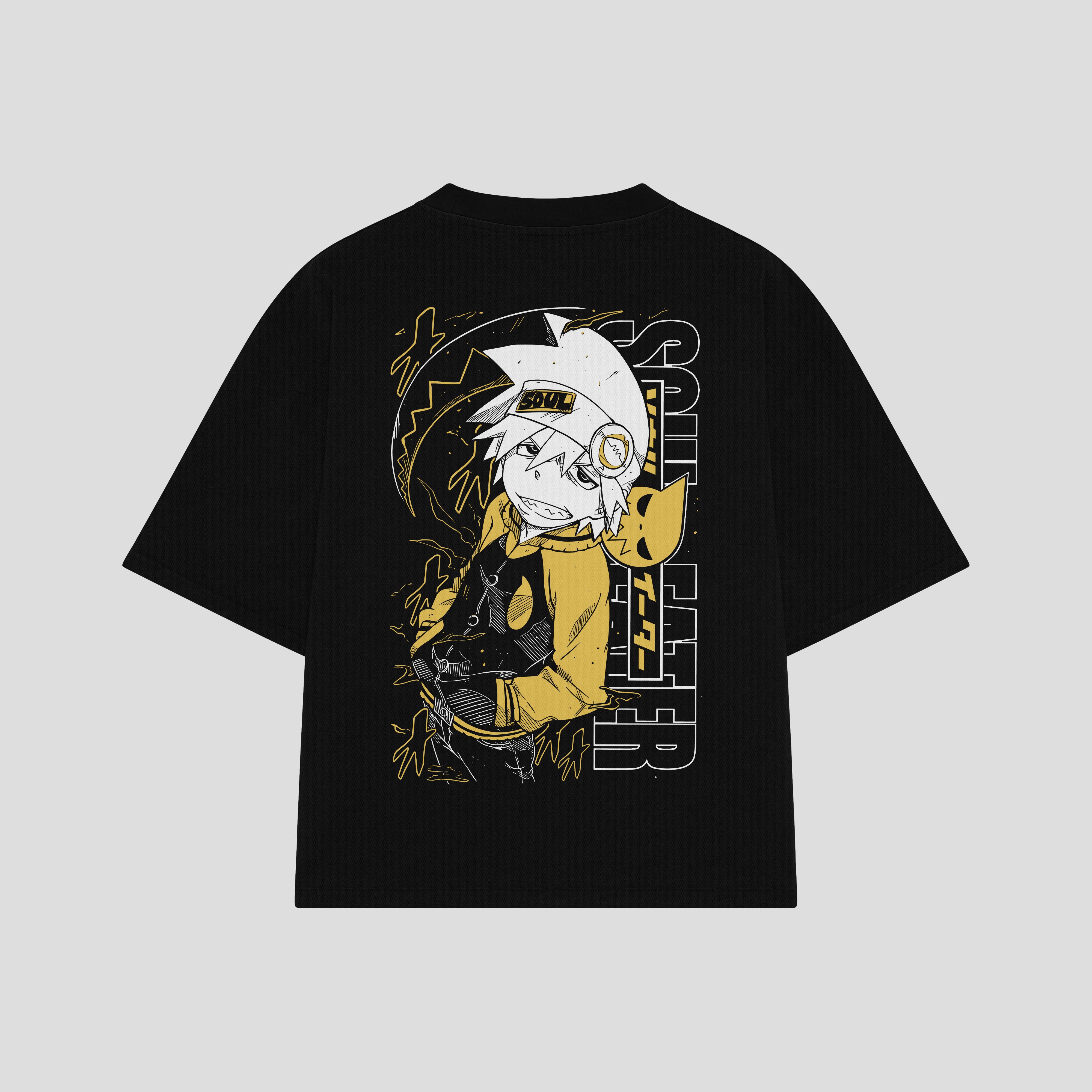 Playera streetwear premium de anime y gaming ExtraLife MX, corte boxy oversized drop shoulder heavyweight en color Deep Black y Off-White, moda urbana mexicana de culto.