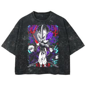 Playera streetwear premium de anime y gaming ExtraLife MX, corte boxy deluxe mineral wash heavyweight en color Acid Wash, moda urbana mexicana de culto.