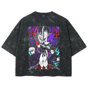Playera streetwear premium de anime y gaming ExtraLife MX, corte boxy deluxe mineral wash heavyweight en color Acid Wash, moda urbana mexicana de culto.