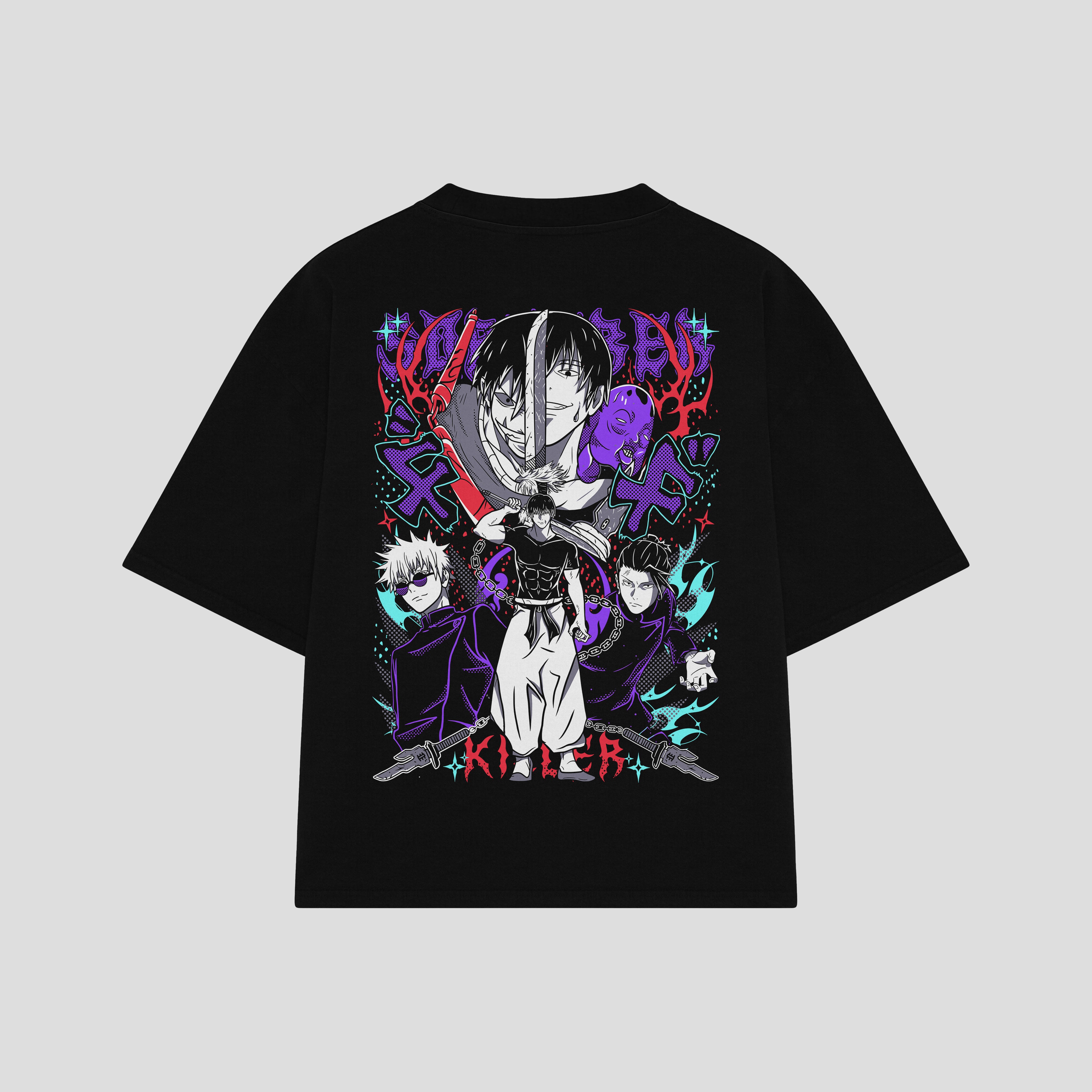 Playera streetwear premium de anime y gaming ExtraLife MX, corte boxy oversized drop shoulder heavyweight en color Deep Black y Off-White, moda urbana mexicana de culto.