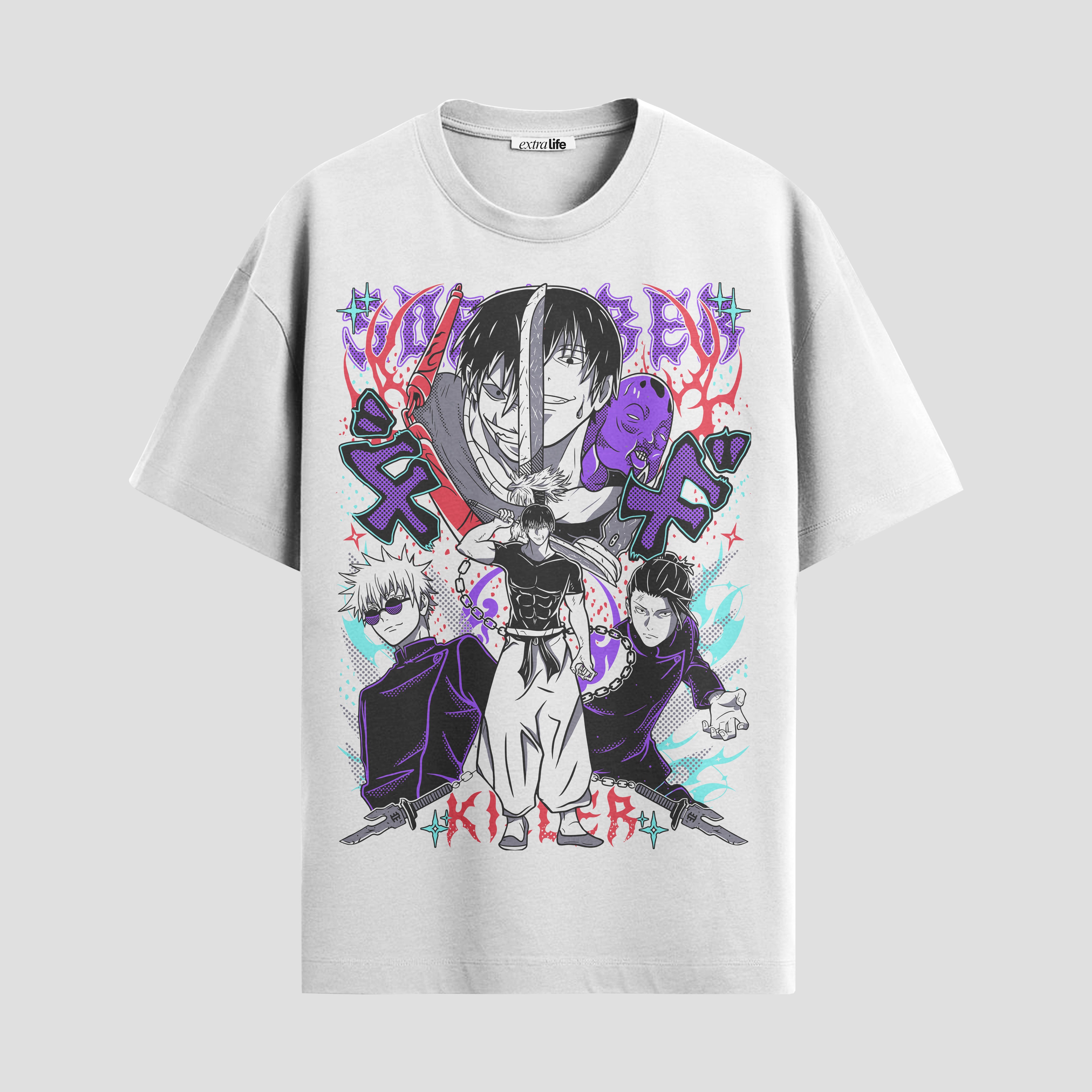 Playera urbana de anime y gaming ExtraLife MX, corte Standard Fit unisex ligero y transpirable en color Deep Black y Pure White, ropa de uso diario para gym y casual.