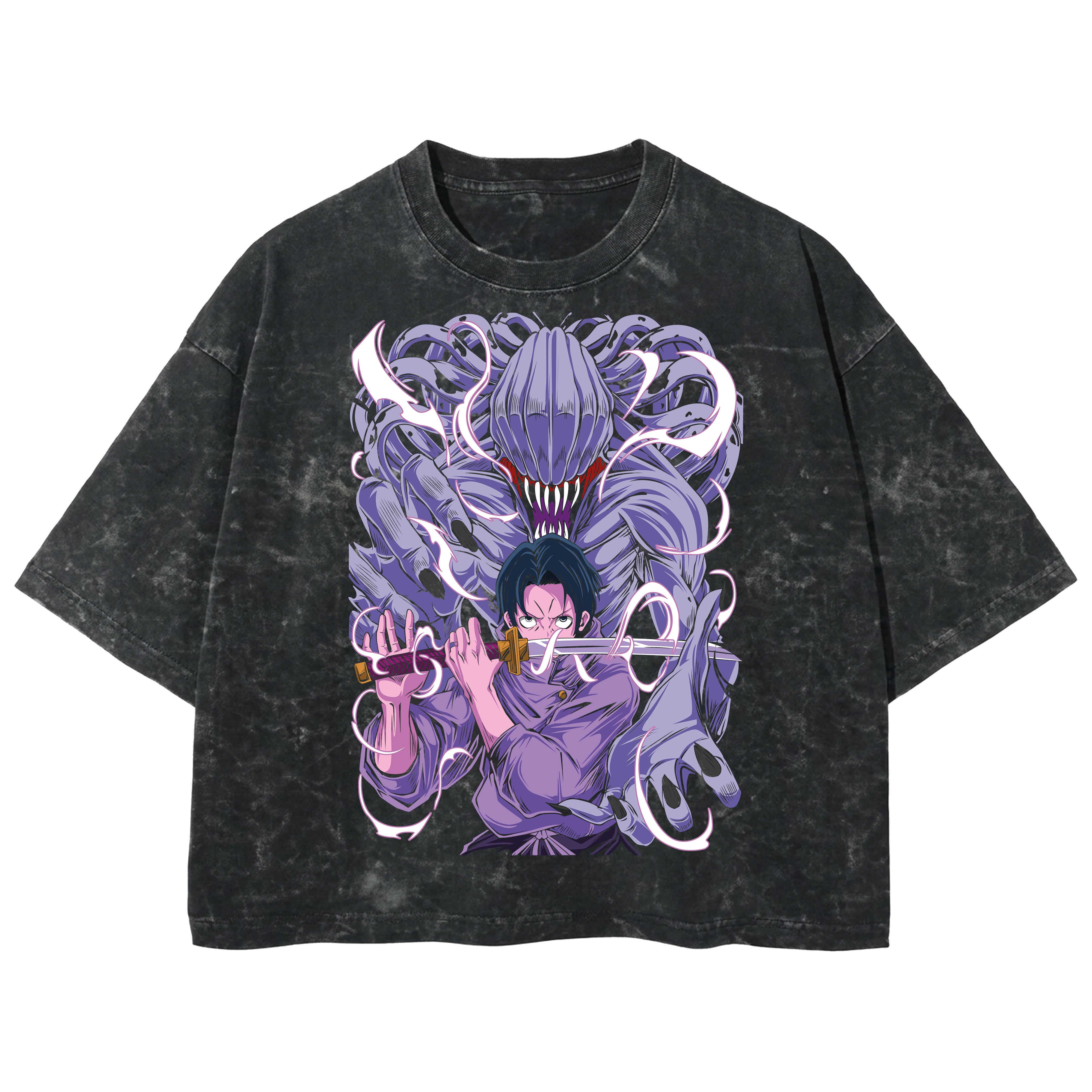 Playera streetwear premium de anime y gaming ExtraLife MX, corte boxy deluxe mineral wash heavyweight en color Acid Wash, moda urbana mexicana de culto.