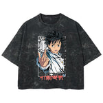 Playera streetwear premium de anime y gaming ExtraLife MX, corte boxy deluxe mineral wash heavyweight en color Acid Wash, moda urbana mexicana de culto.