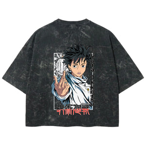 Playera streetwear premium de anime y gaming ExtraLife MX, corte boxy deluxe mineral wash heavyweight en color Acid Wash, moda urbana mexicana de culto.