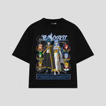 Playera streetwear premium de anime y gaming ExtraLife MX, corte boxy oversized drop shoulder heavyweight en color Deep Black y Off-White, moda urbana mexicana de culto.