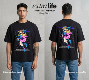 El Duelo de los Destinos | Maga Oscura #04686 - Playera Oversized Premium | Deep Black - Foto en modelo