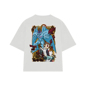 Playera streetwear premium de anime y gaming ExtraLife MX, corte boxy oversized drop shoulder heavyweight en color Deep Black y Off-White, moda urbana mexicana de culto.