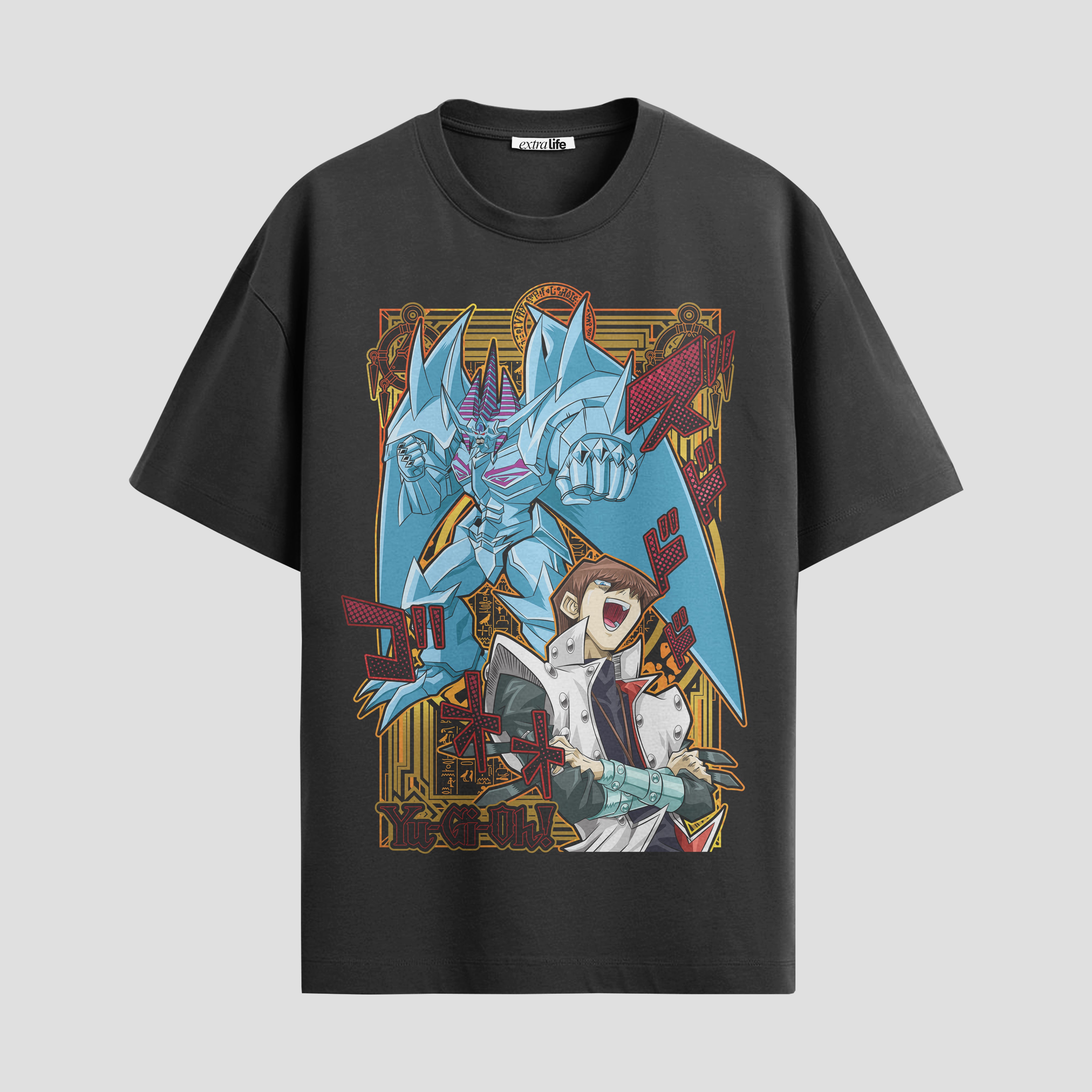 Playera urbana de anime y gaming ExtraLife MX, corte Standard Fit unisex ligero y transpirable en color Deep Black y Pure White, ropa de uso diario para gym y casual.