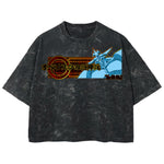 Playera streetwear premium de anime y gaming ExtraLife MX, corte boxy deluxe mineral wash heavyweight en color Acid Wash, moda urbana mexicana de culto.