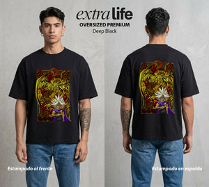 El Duelo de los Destinos | Dragón Alado del Sol #04690 - Playera Oversized Premium | Deep Black - Foto en modelo