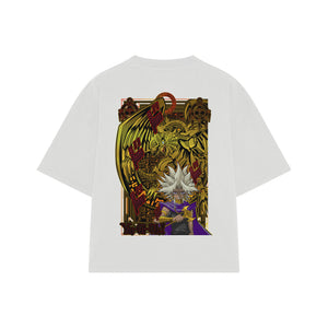 Playera streetwear premium de anime y gaming ExtraLife MX, corte boxy oversized drop shoulder heavyweight en color Deep Black y Off-White, moda urbana mexicana de culto.