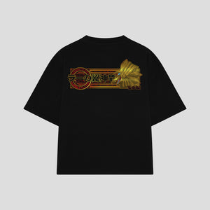 Playera streetwear premium de anime y gaming ExtraLife MX, corte boxy oversized drop shoulder heavyweight en color Deep Black y Off-White, moda urbana mexicana de culto.