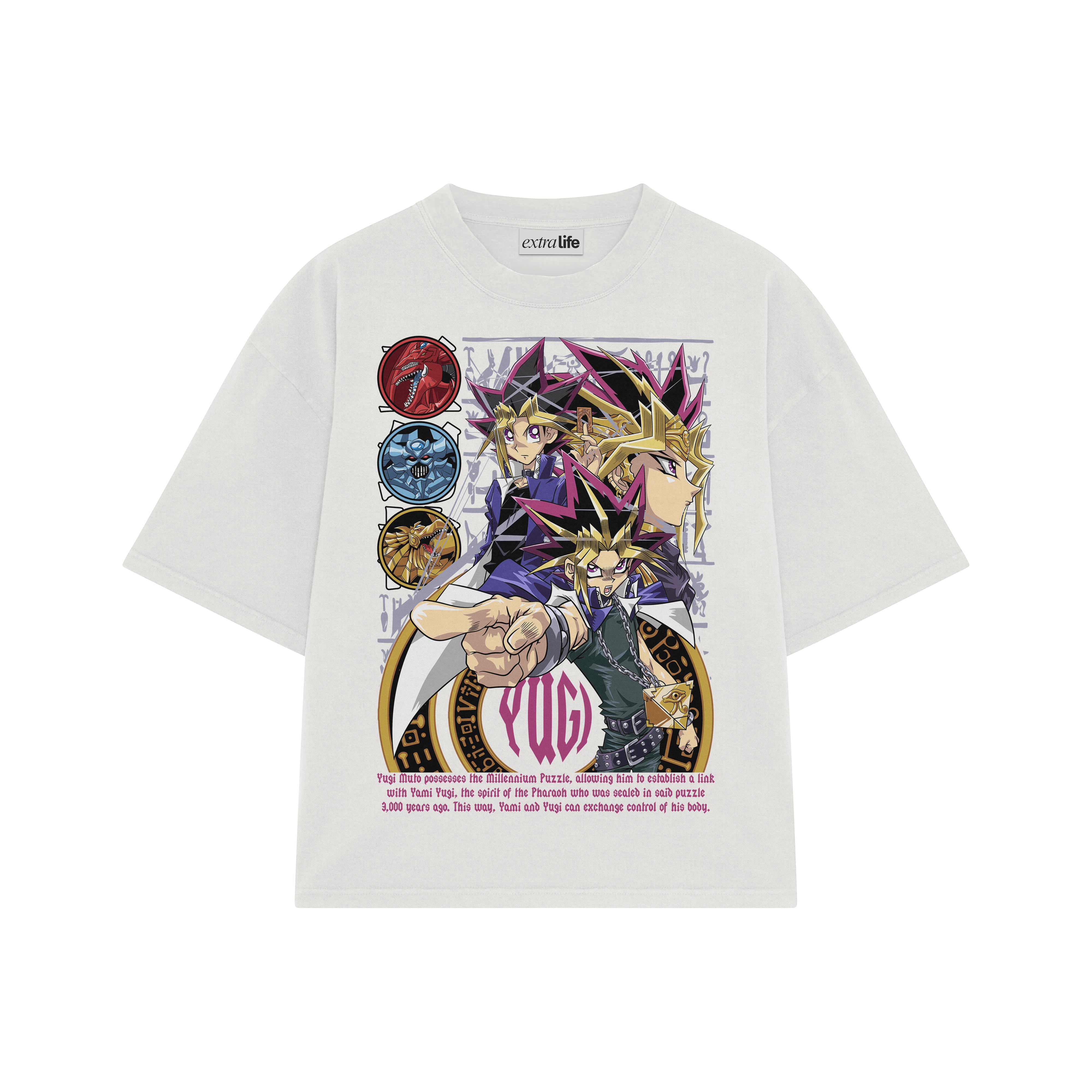Playera streetwear premium de anime y gaming ExtraLife MX, corte boxy oversized drop shoulder heavyweight en color Deep Black y Off-White, moda urbana mexicana de culto.