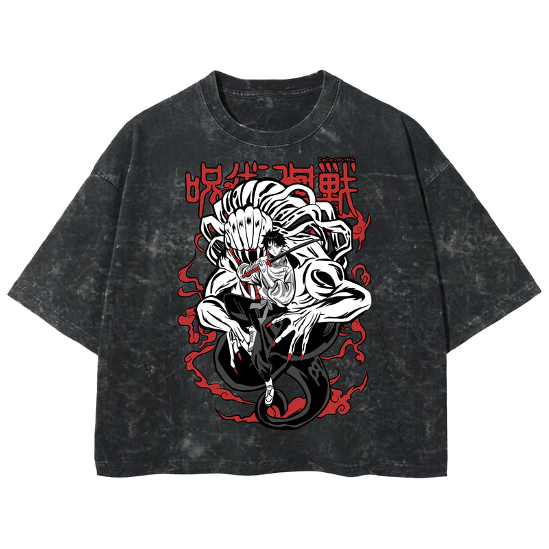 Playera streetwear premium de anime y gaming ExtraLife MX, corte boxy deluxe mineral wash heavyweight en color Acid Wash, moda urbana mexicana de culto.