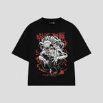 Playera streetwear premium de anime y gaming ExtraLife MX, corte boxy oversized drop shoulder heavyweight en color Deep Black y Off-White, moda urbana mexicana de culto.