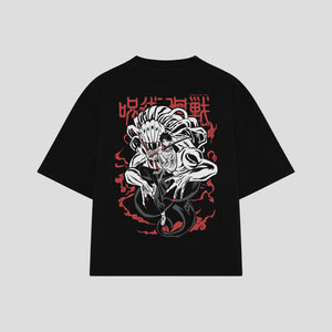 Playera streetwear premium de anime y gaming ExtraLife MX, corte boxy oversized drop shoulder heavyweight en color Deep Black y Off-White, moda urbana mexicana de culto.