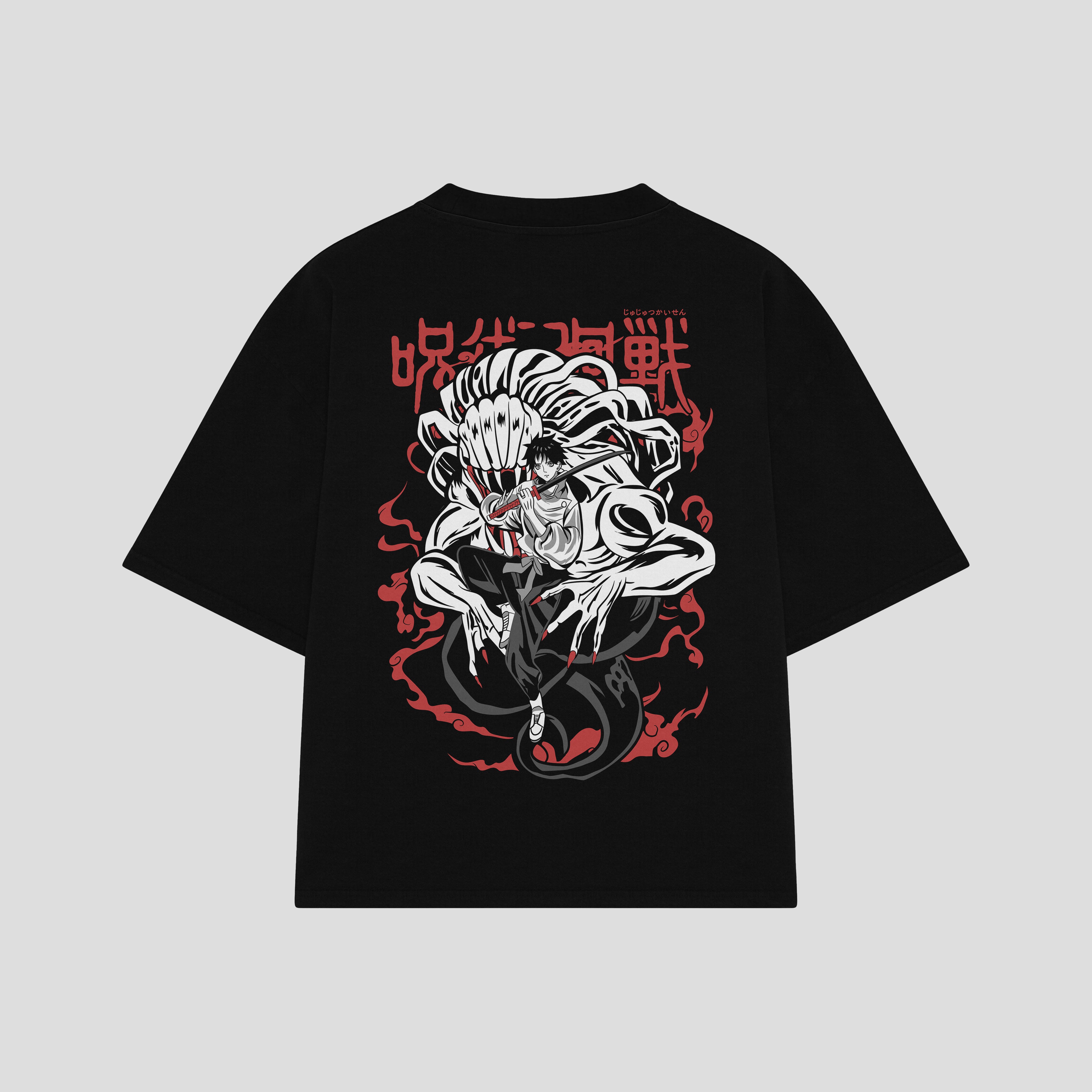 Playera streetwear premium de anime y gaming ExtraLife MX, corte boxy oversized drop shoulder heavyweight en color Deep Black y Off-White, moda urbana mexicana de culto.