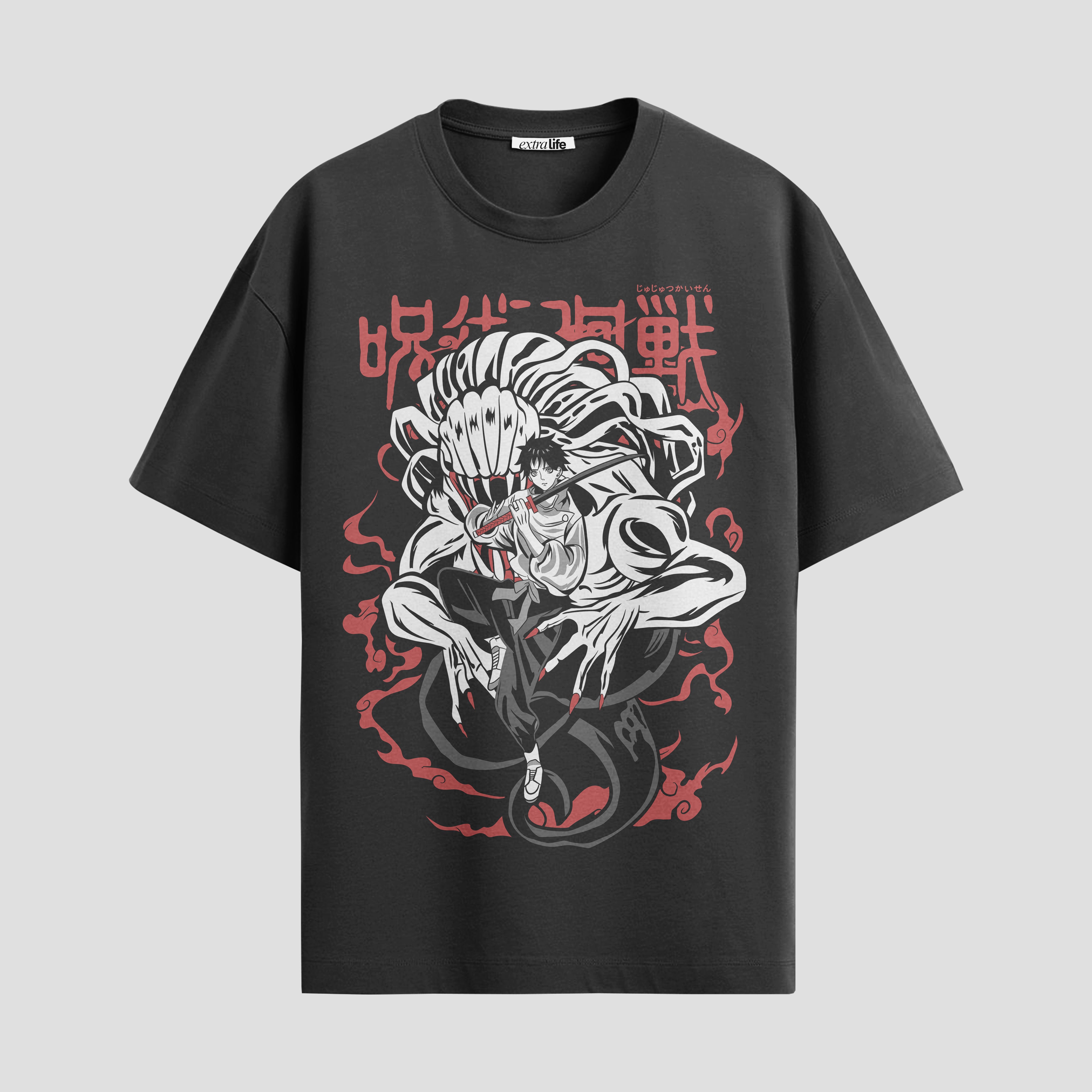 Playera urbana de anime y gaming ExtraLife MX, corte Standard Fit unisex ligero y transpirable en color Deep Black y Pure White, ropa de uso diario para gym y casual.