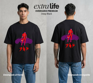 Neo Tokyo | Neo Ciudad Caída I #04694 - Playera Oversized Premium | Deep Black - Foto en modelo
