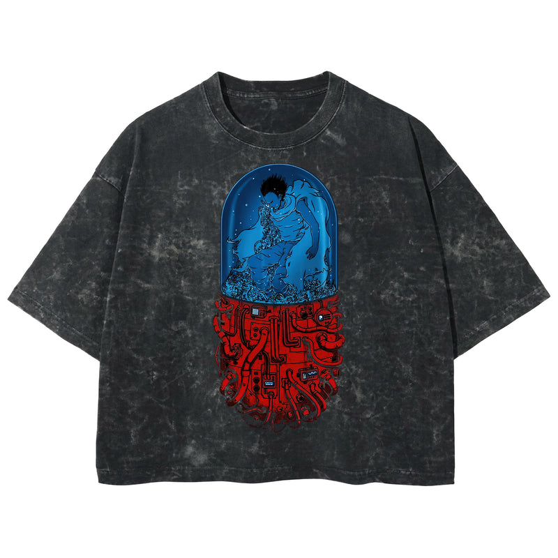 Playera streetwear premium de anime y gaming ExtraLife MX, corte boxy deluxe mineral wash heavyweight en color Acid Wash, moda urbana mexicana de culto.
