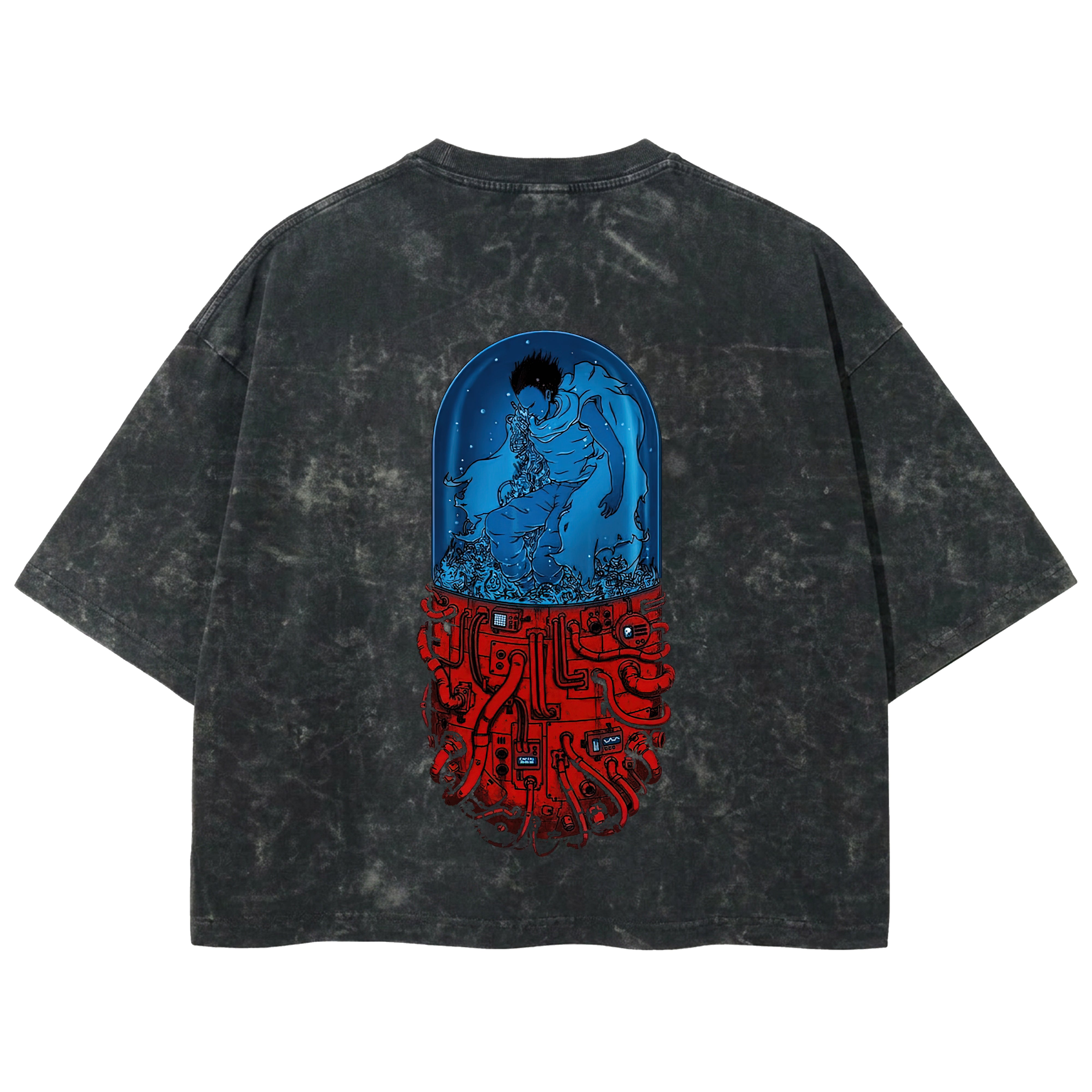Playera streetwear premium de anime y gaming ExtraLife MX, corte boxy deluxe mineral wash heavyweight en color Acid Wash, moda urbana mexicana de culto.