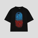 Playera streetwear premium de anime y gaming ExtraLife MX, corte boxy oversized drop shoulder heavyweight en color Deep Black y Off-White, moda urbana mexicana de culto.