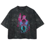 Playera streetwear premium de anime y gaming ExtraLife MX, corte boxy deluxe mineral wash heavyweight en color Acid Wash, moda urbana mexicana de culto.
