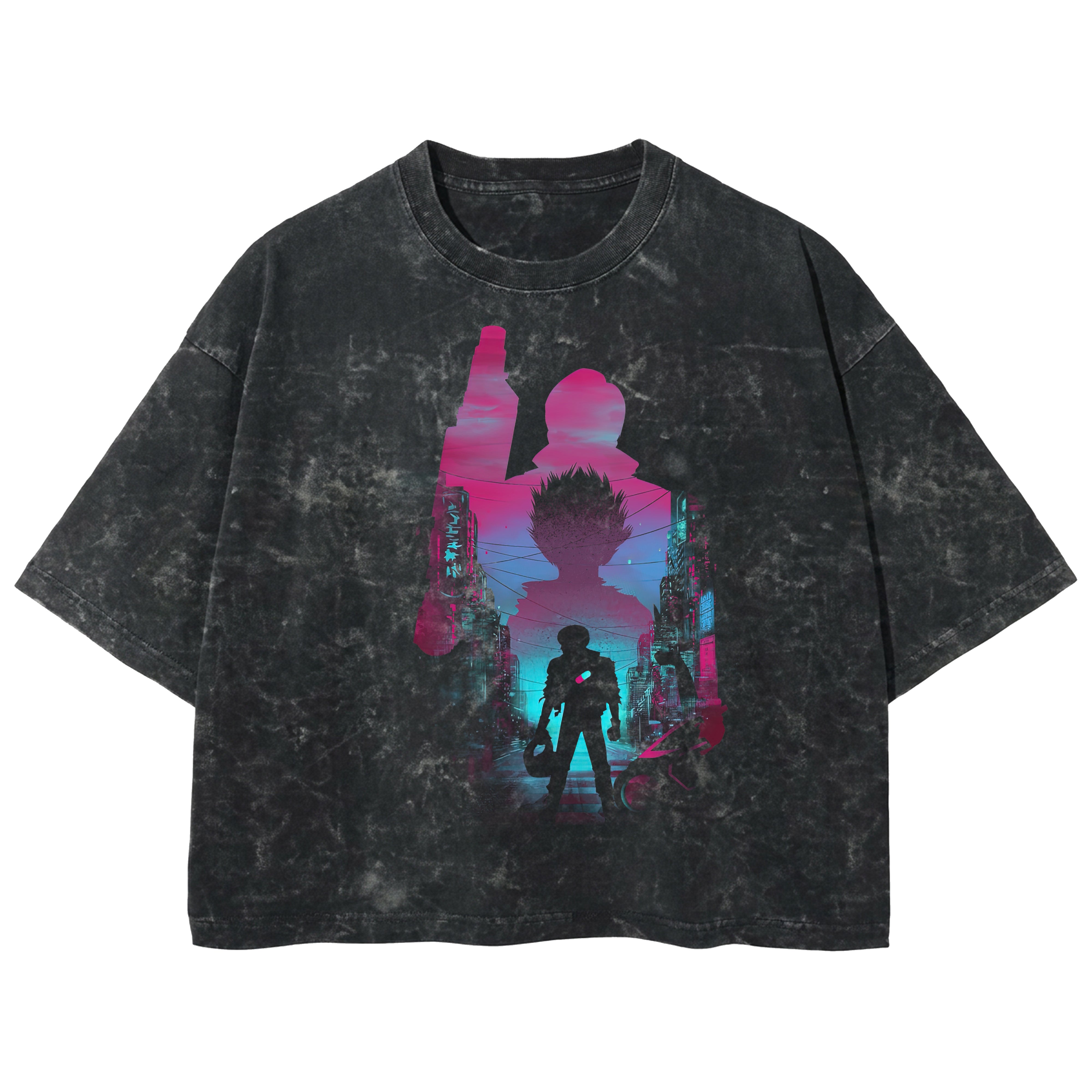 Playera streetwear premium de anime y gaming ExtraLife MX, corte boxy deluxe mineral wash heavyweight en color Acid Wash, moda urbana mexicana de culto.