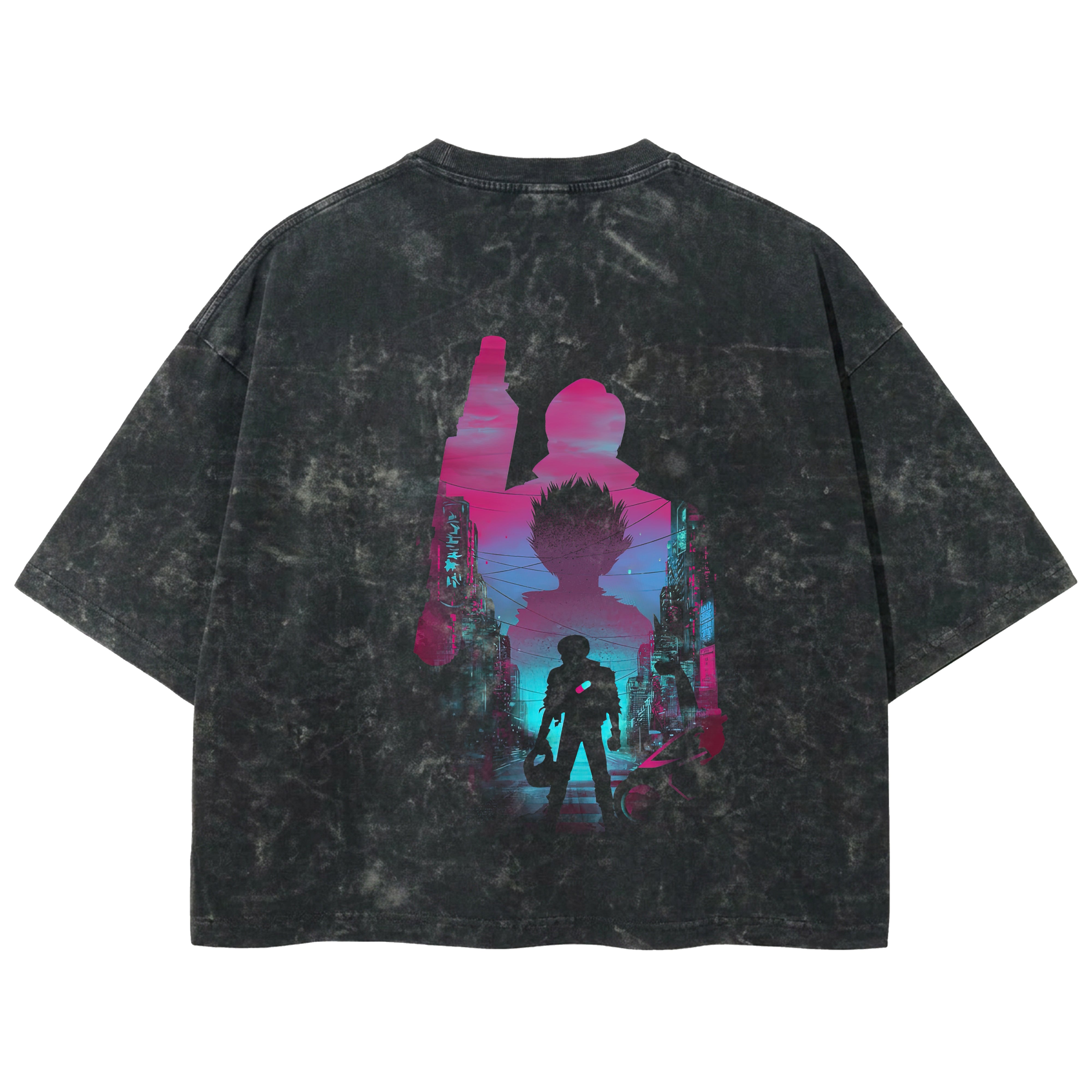 Playera streetwear premium de anime y gaming ExtraLife MX, corte boxy deluxe mineral wash heavyweight en color Acid Wash, moda urbana mexicana de culto.