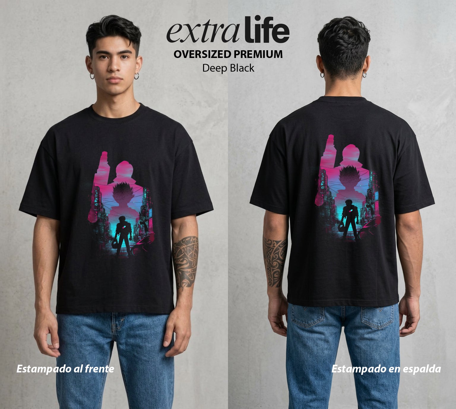 Neo Tokyo | Chico de las Ruinas #04697 - Playera Oversized Premium | Deep Black - Foto en modelo