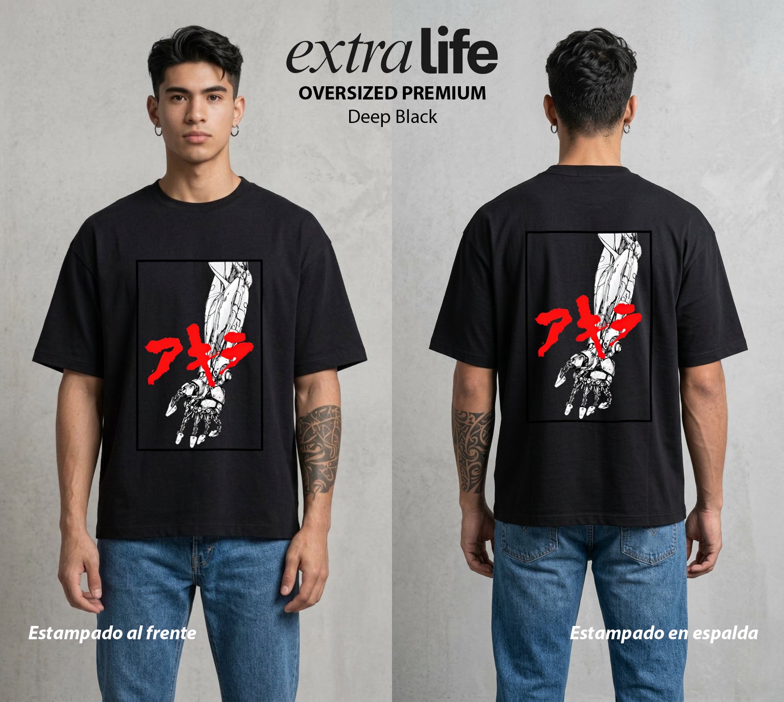 Neo Tokyo | Motocicleta del Futuro #04698 - Playera Oversized Premium | Deep Black - Foto en modelo