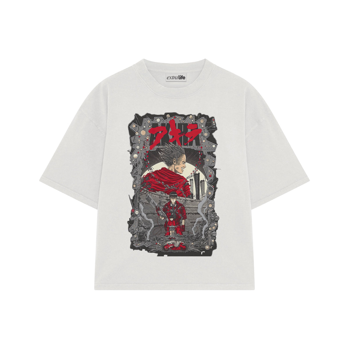 Playera streetwear premium de anime y gaming ExtraLife MX, corte oversized drop shoulder ligero y fresco en color Deep Black y Off-White, moda urbana mexicana de culto.