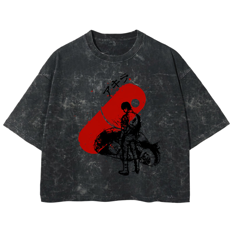 Playera streetwear premium de anime y gaming ExtraLife MX, corte boxy deluxe mineral wash heavyweight en color Acid Wash, moda urbana mexicana de culto.
