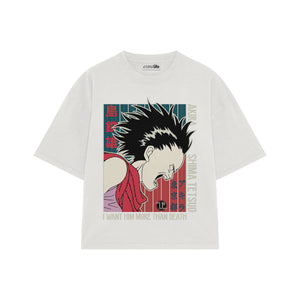 Playera streetwear premium de anime y gaming ExtraLife MX, corte boxy oversized drop shoulder heavyweight en color Deep Black y Off-White, moda urbana mexicana de culto.