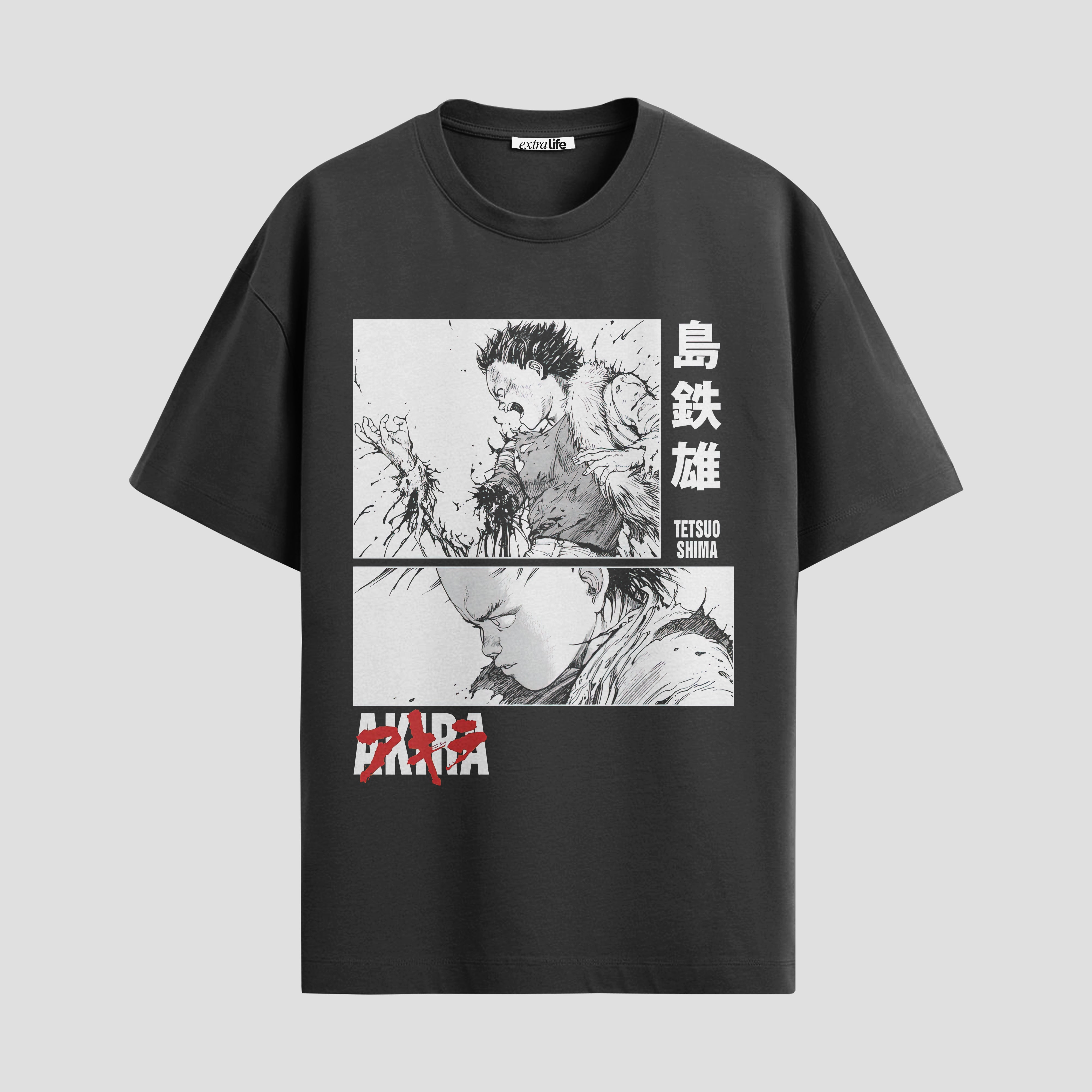 Playera urbana de anime y gaming ExtraLife MX, corte Standard Fit unisex ligero y transpirable en color Deep Black y Pure White, ropa de uso diario para gym y casual.
