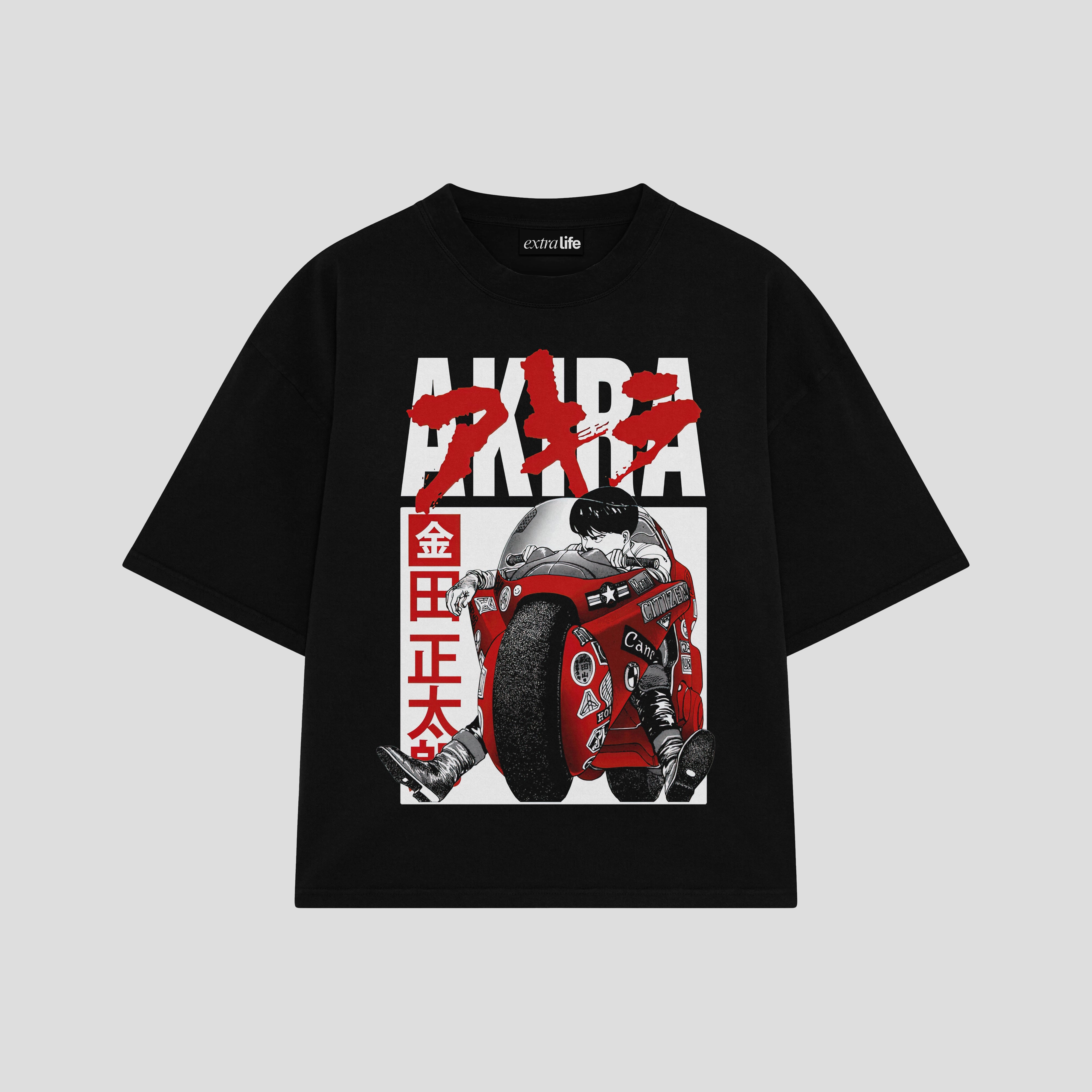 Playera streetwear premium de anime y gaming ExtraLife MX, corte boxy oversized drop shoulder heavyweight en color Deep Black y Off-White, moda urbana mexicana de culto.