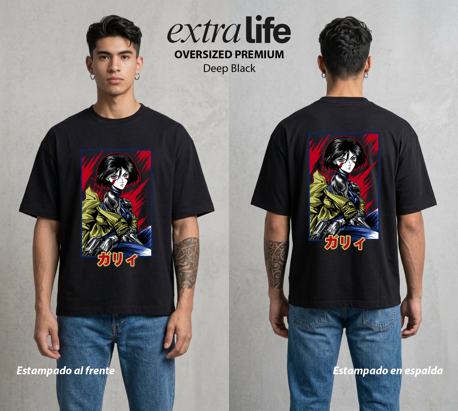 La Luchadora del Futuro | La Cyborg del Bien #04706 - Playera Oversized Premium | Deep Black - Foto en modelo