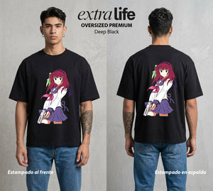 Después de la Vida | Latido del Más Allá #04708 - Playera Oversized Premium | Deep Black - Foto en modelo
