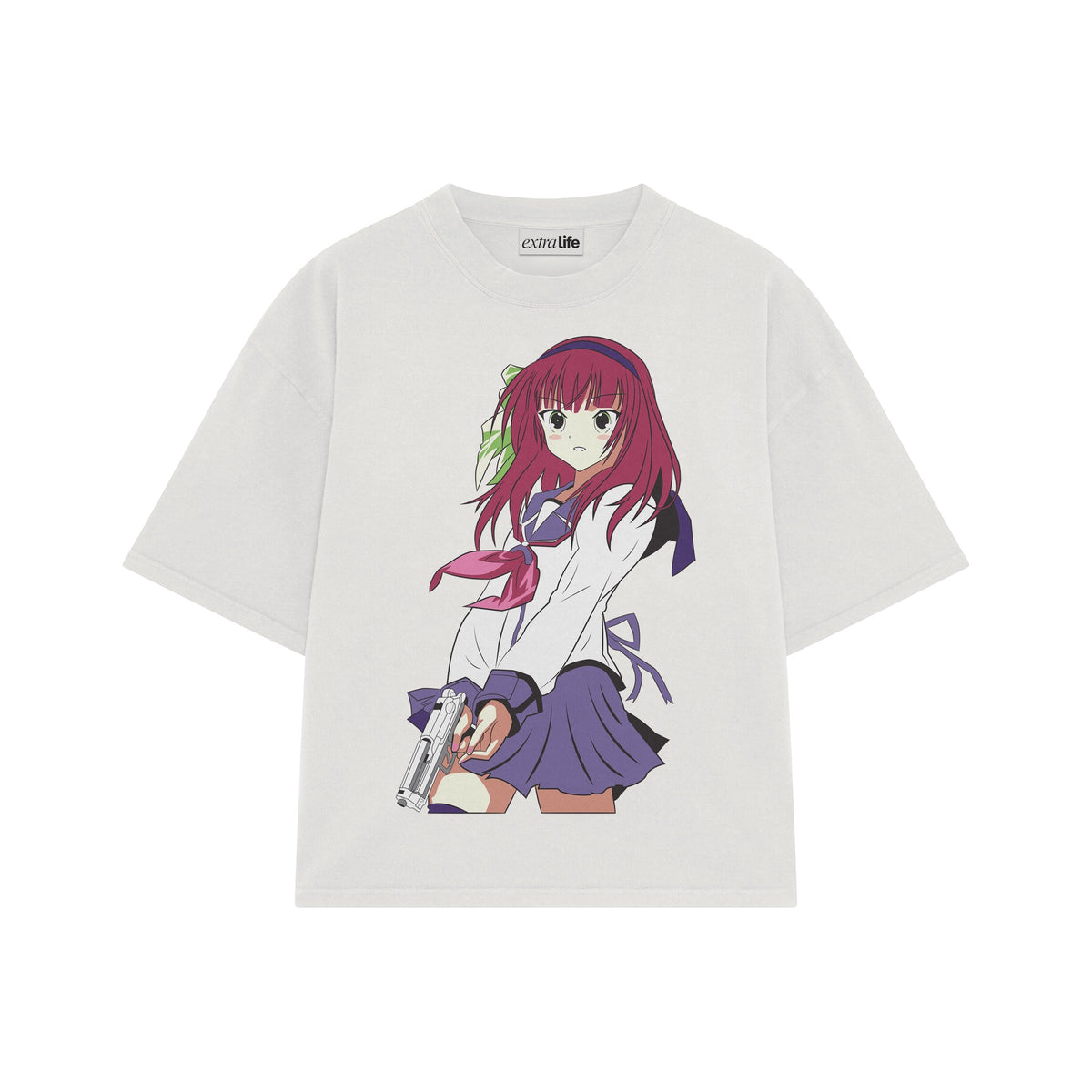 Playera streetwear premium de anime y gaming ExtraLife MX, corte oversized drop shoulder ligero y fresco en color Deep Black y Off-White, moda urbana mexicana de culto.