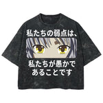 Playera streetwear premium de anime y gaming ExtraLife MX, corte boxy deluxe mineral wash heavyweight en color Acid Wash, moda urbana mexicana de culto.