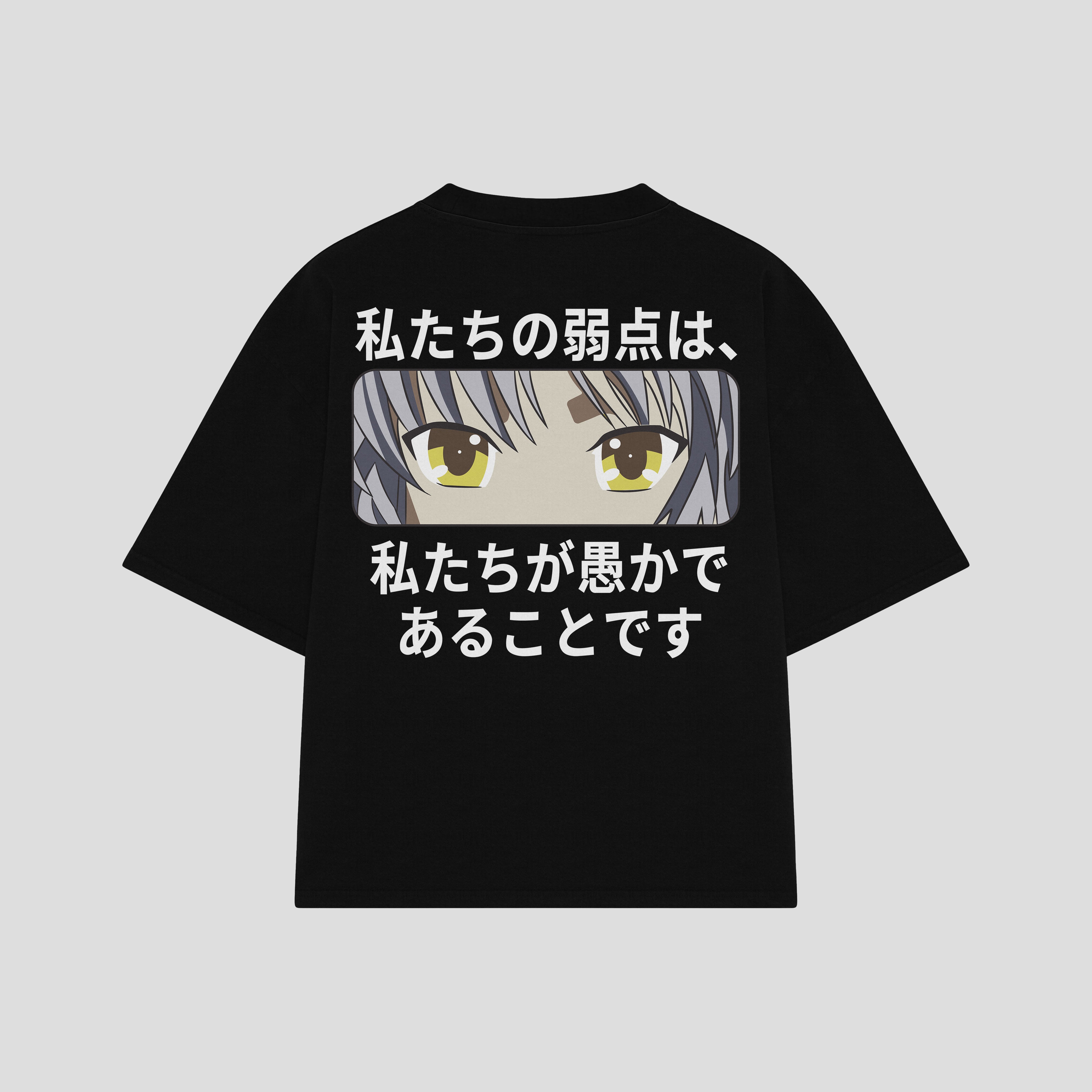 Playera streetwear premium de anime y gaming ExtraLife MX, corte boxy oversized drop shoulder heavyweight en color Deep Black y Off-White, moda urbana mexicana de culto.