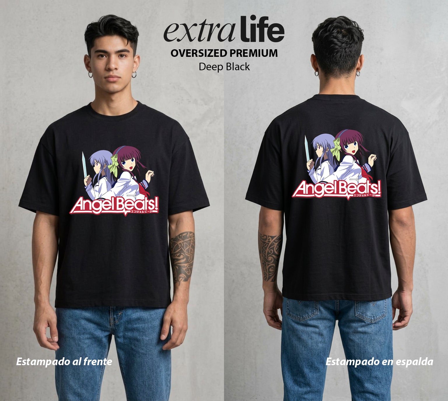 Después de la Vida | Rebeldía Celestial #04711 - Playera Oversized Premium | Deep Black - Foto en modelo