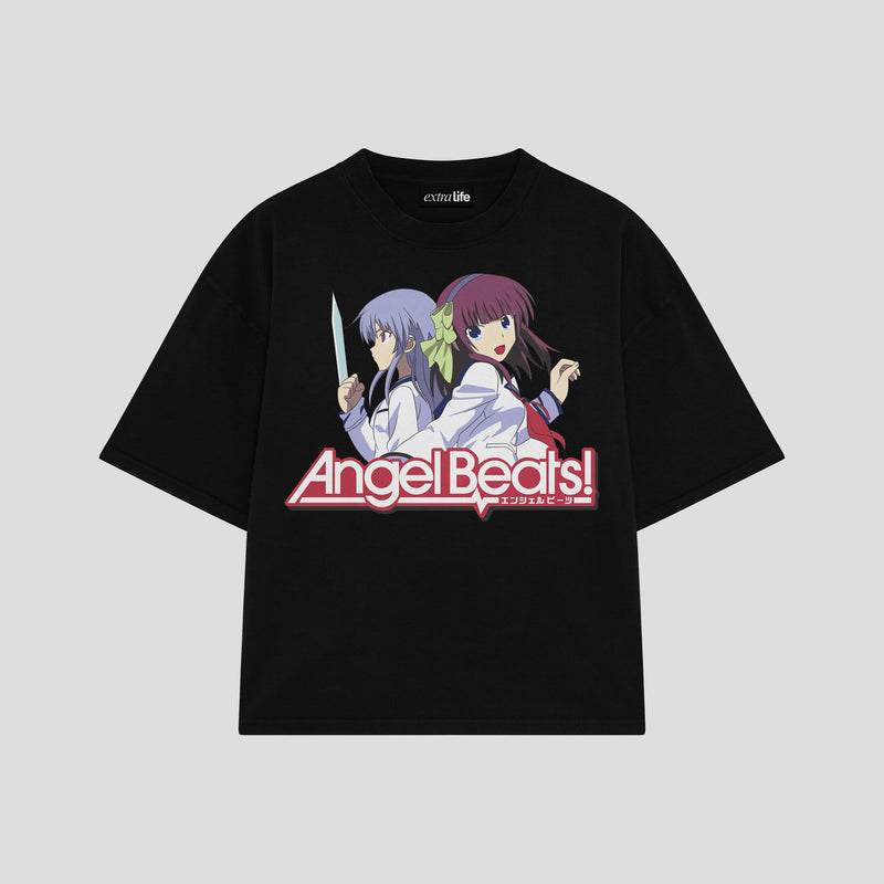 Playera streetwear premium de anime y gaming ExtraLife MX, corte boxy oversized drop shoulder heavyweight en color Deep Black y Off-White, moda urbana mexicana de culto.